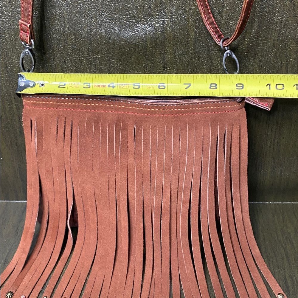 Catchfly Faux Suede/Leather Country Western Fringe Crossbody Purse Bag w/ jewels - Picture 3 of 14